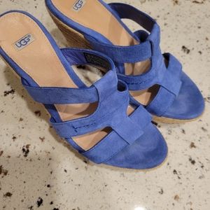 UGG Wedge Platform Sandal Strappy - Blue Suede size 7.5